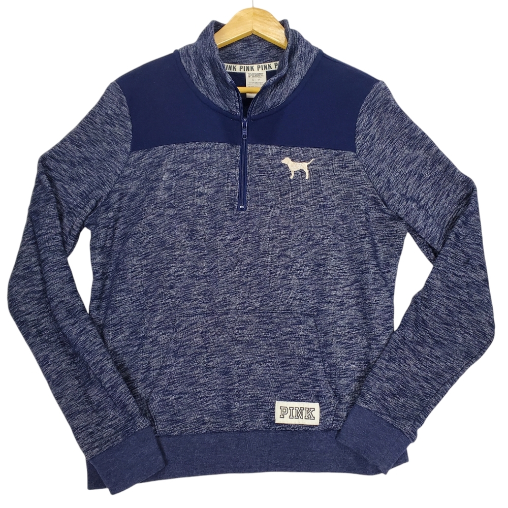 PINK Victoria's Secret Pull Over Heather Navy Blue Sweatshirt Size Medium